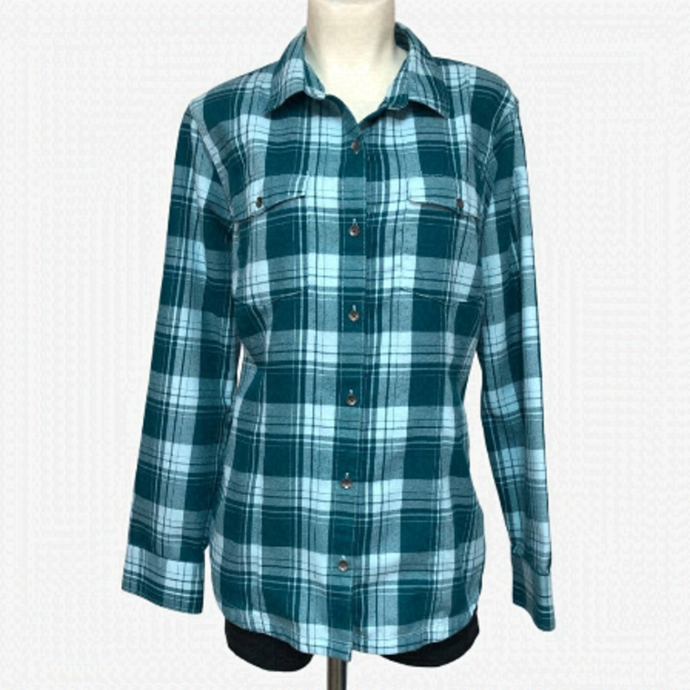 EDDIE Bauer Green Plaid Long Sleeve Button Down Shirt Size XL